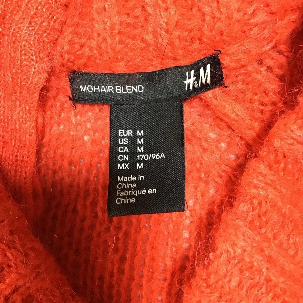 H&M Mohair Blend Vibrant Red Crew Neck Sweater 3/4 Sleeve